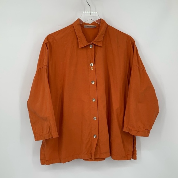 Eleven Stitch Design boxy oversized top blouse shirt orange button USA X-Small - Picture 1 of 4
